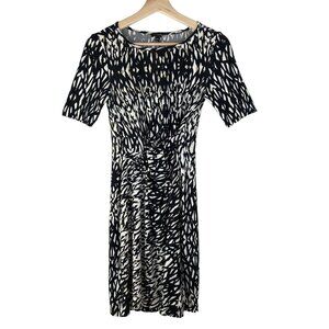 Talbots Tie Front Abstract Print Dress Black and Cream Size 2 Petite